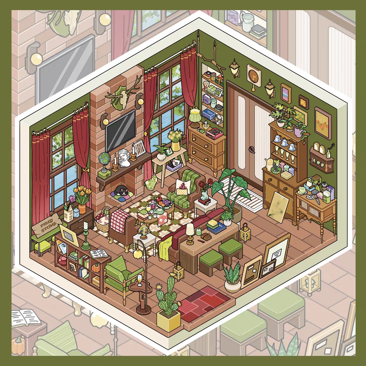 Field Town 2.0 – 3D Miniature Sticker Scenes - 3 Theme Sets: Living Room | Kitchen | Bathroom