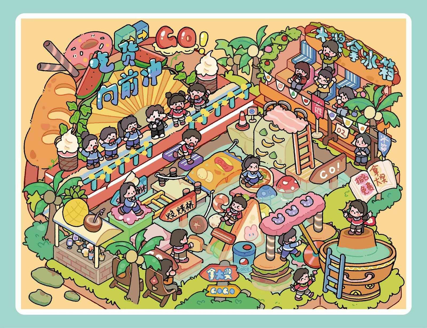 Plus Food Festival – 3D Miniature Sticker Scenes - 2 Theme Sets: Private Hot Spring | Food Festival
