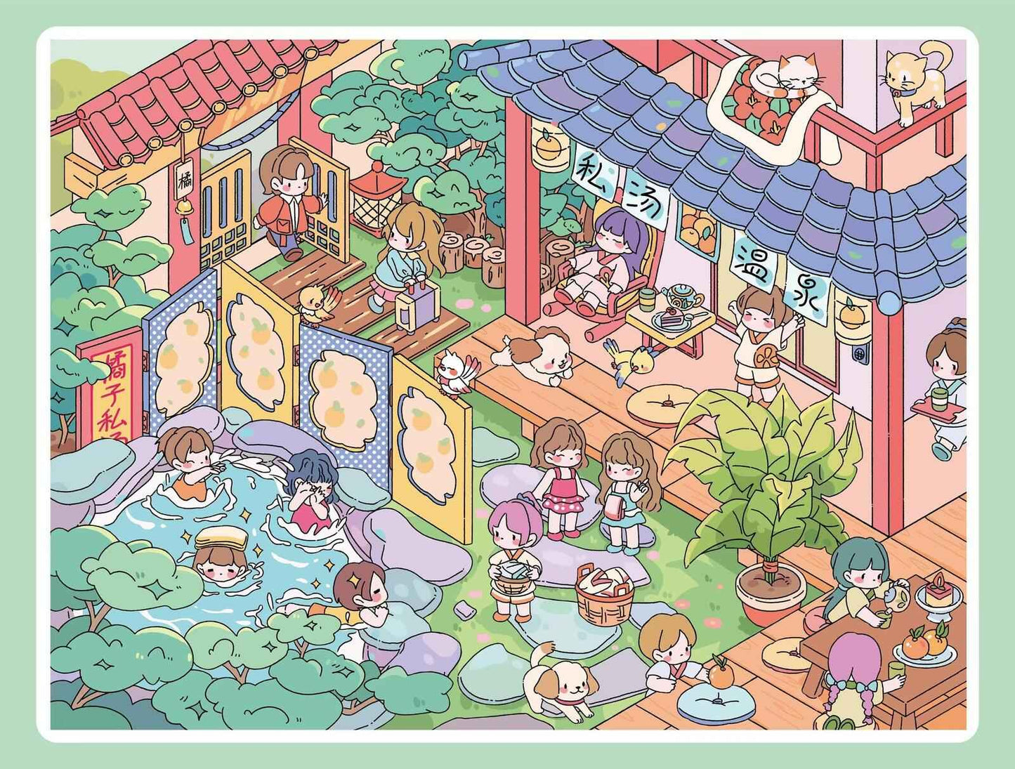 Plus Food Festival – 3D Miniature Sticker Scenes - 2 Theme Sets: Private Hot Spring | Food Festival
