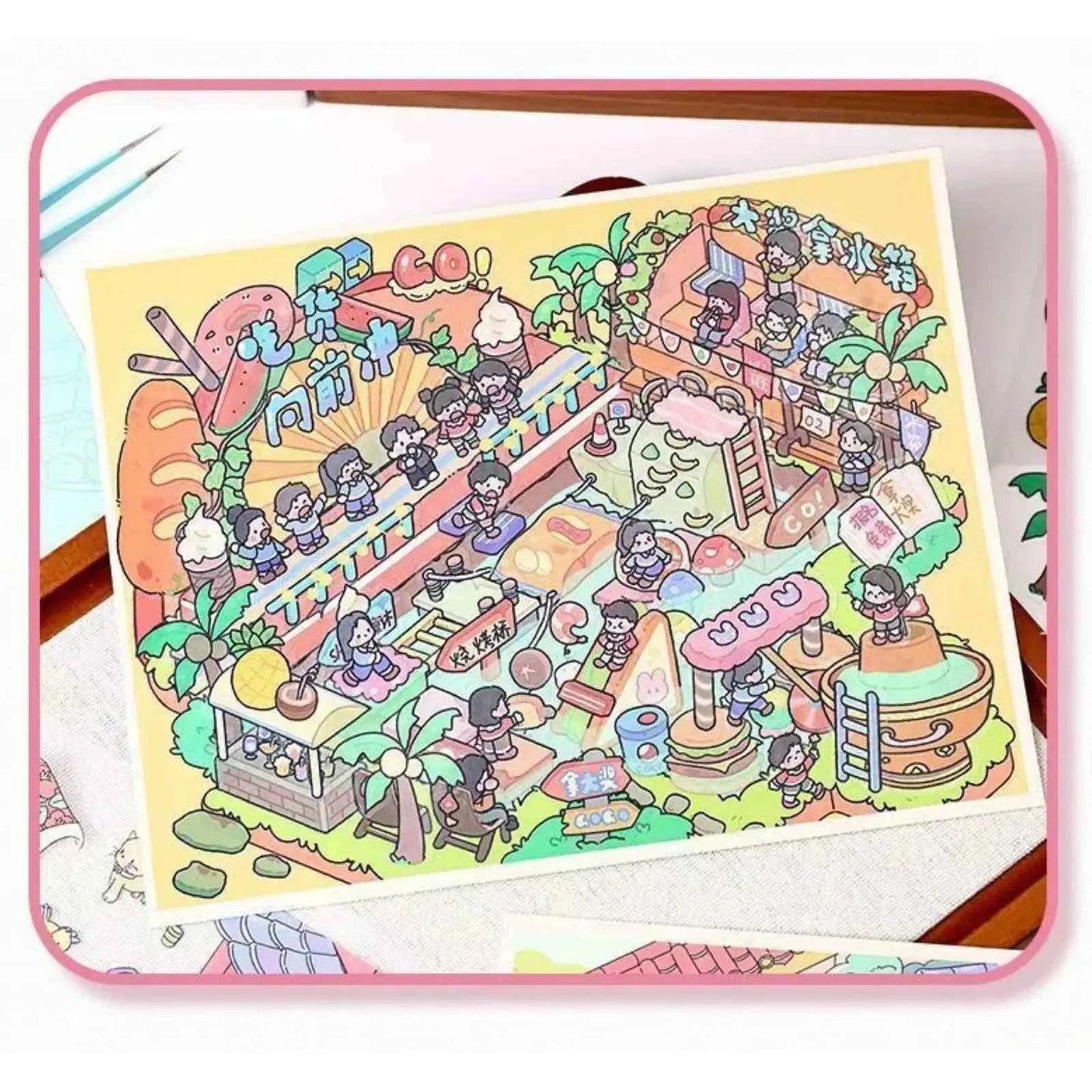 Plus Food Festival – 3D Miniature Sticker Scenes - 2 Theme Sets: Private Hot Spring | Food Festival