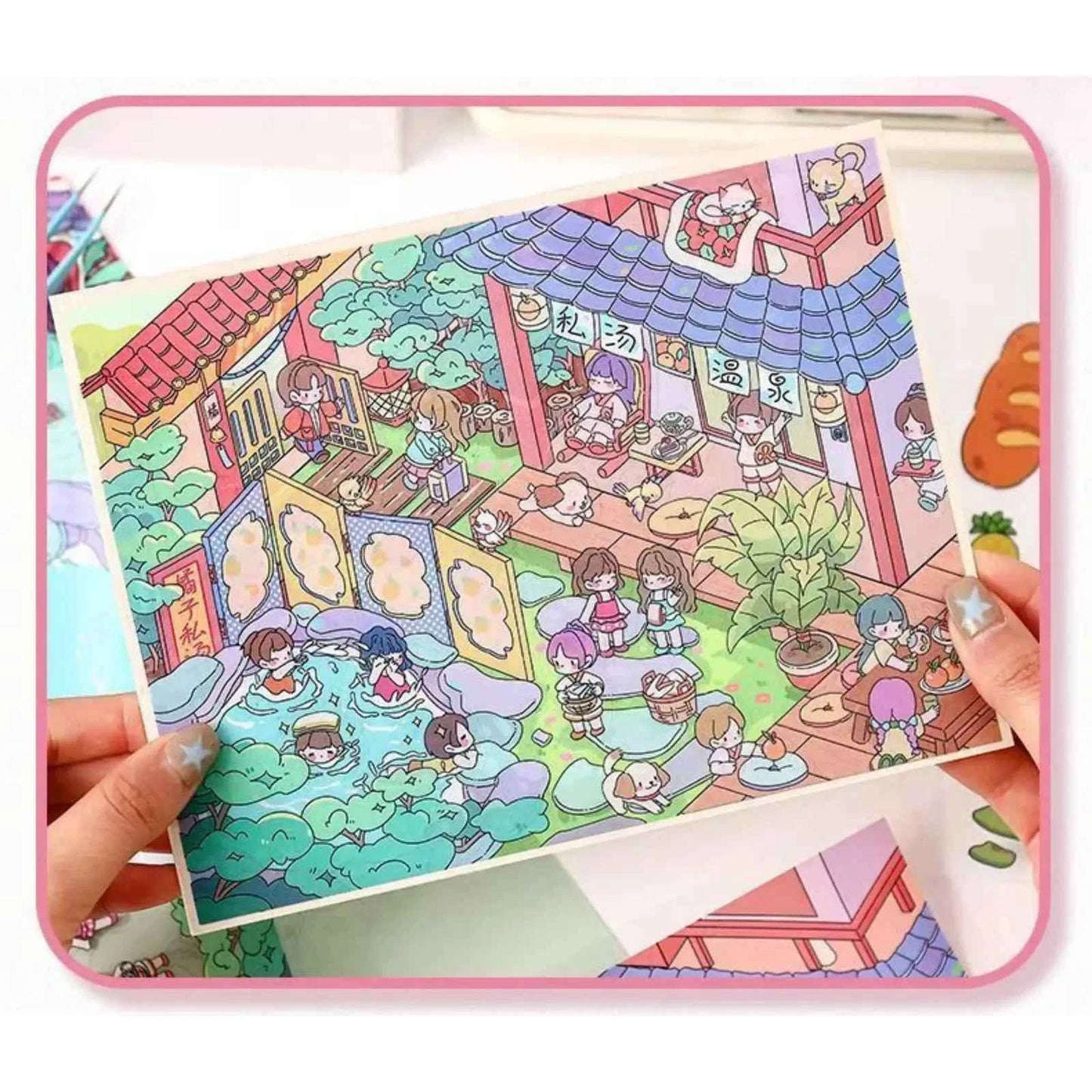 Plus Food Festival – 3D Miniature Sticker Scenes - 2 Theme Sets: Private Hot Spring | Food Festival