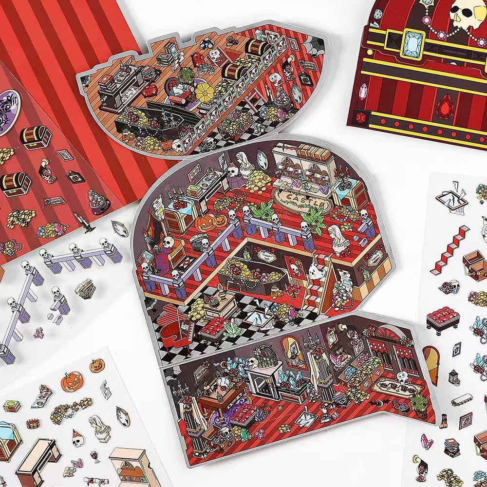Treasure Hunt – 3D Miniature Sticker Scenes - 4 Theme Sets: Mountain Treasure | Castle Treasure | Underwater Treasure | Underground Treasure