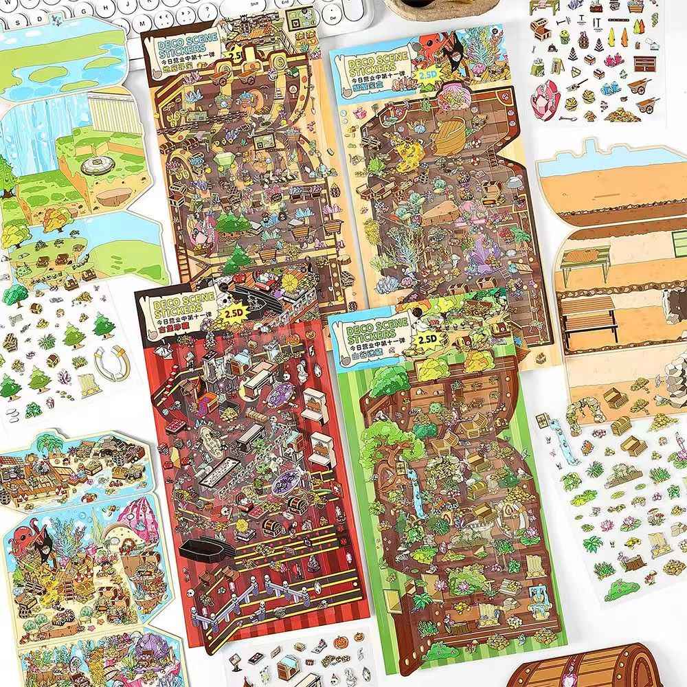 Treasure Hunt – 3D Miniature Sticker Scenes - 4 Theme Sets: Mountain Treasure | Castle Treasure | Underwater Treasure | Underground Treasure