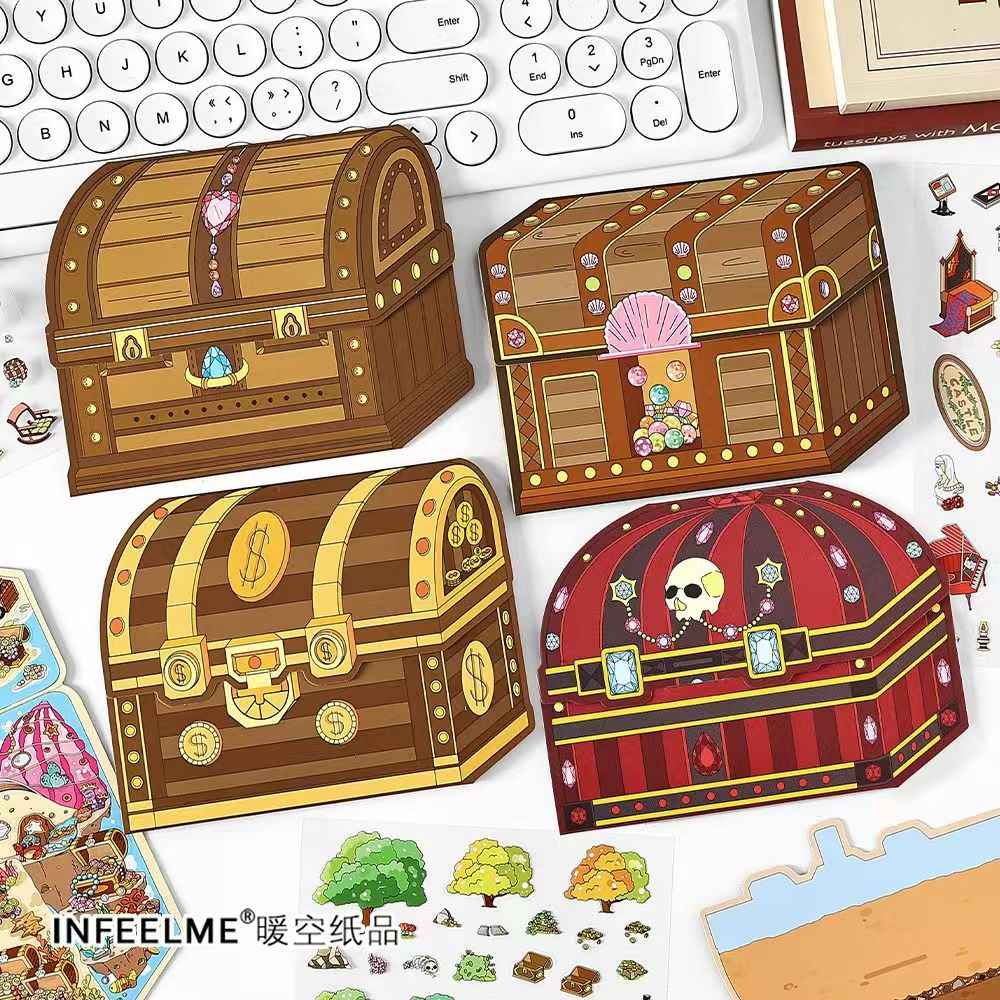 Treasure Hunt – 3D Miniature Sticker Scenes - 4 Theme Sets: Mountain Treasure | Castle Treasure | Underwater Treasure | Underground Treasure
