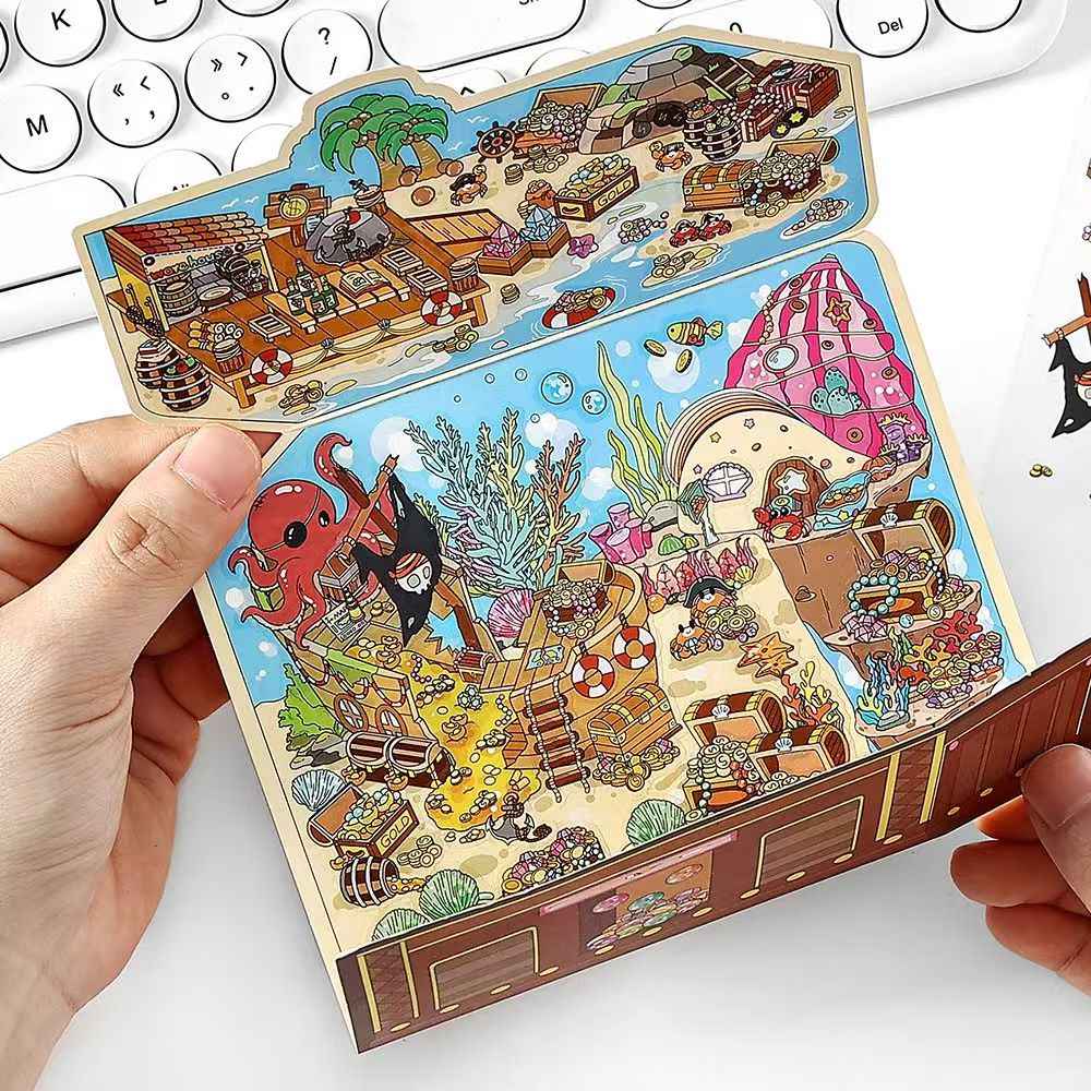 Treasure Hunt – 3D Miniature Sticker Scenes - 4 Theme Sets: Mountain Treasure | Castle Treasure | Underwater Treasure | Underground Treasure