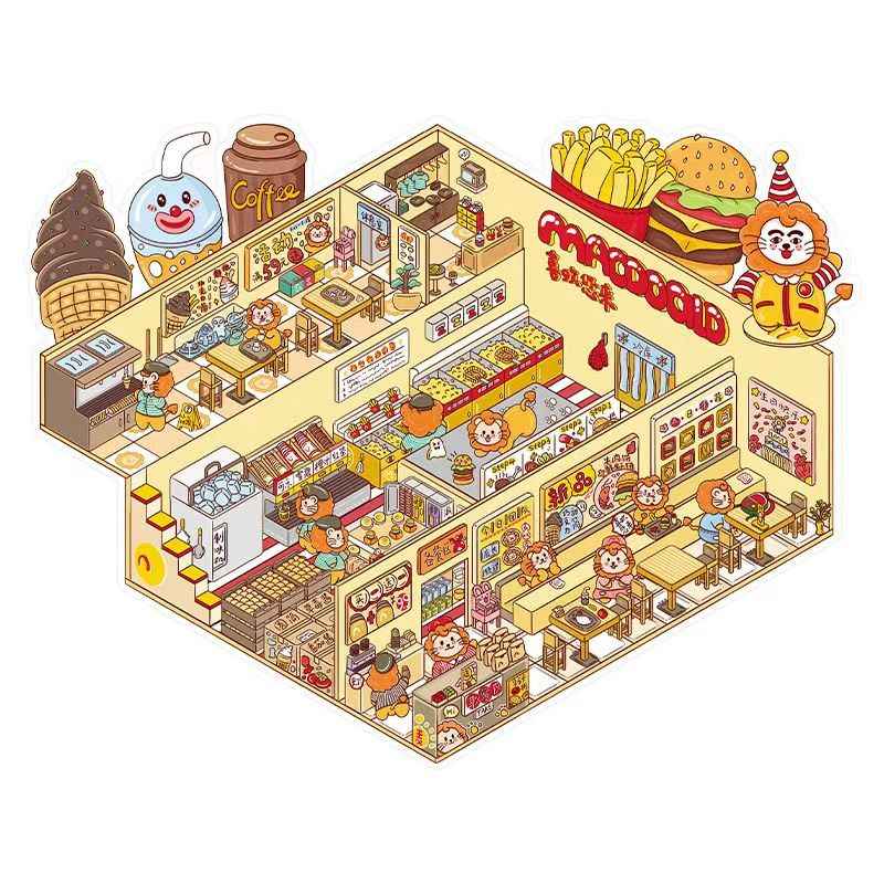 Plus Animal Shop – 3D Miniature Sticker Scenes - 2 Theme Sets: Lion Shop | Star Cat Café