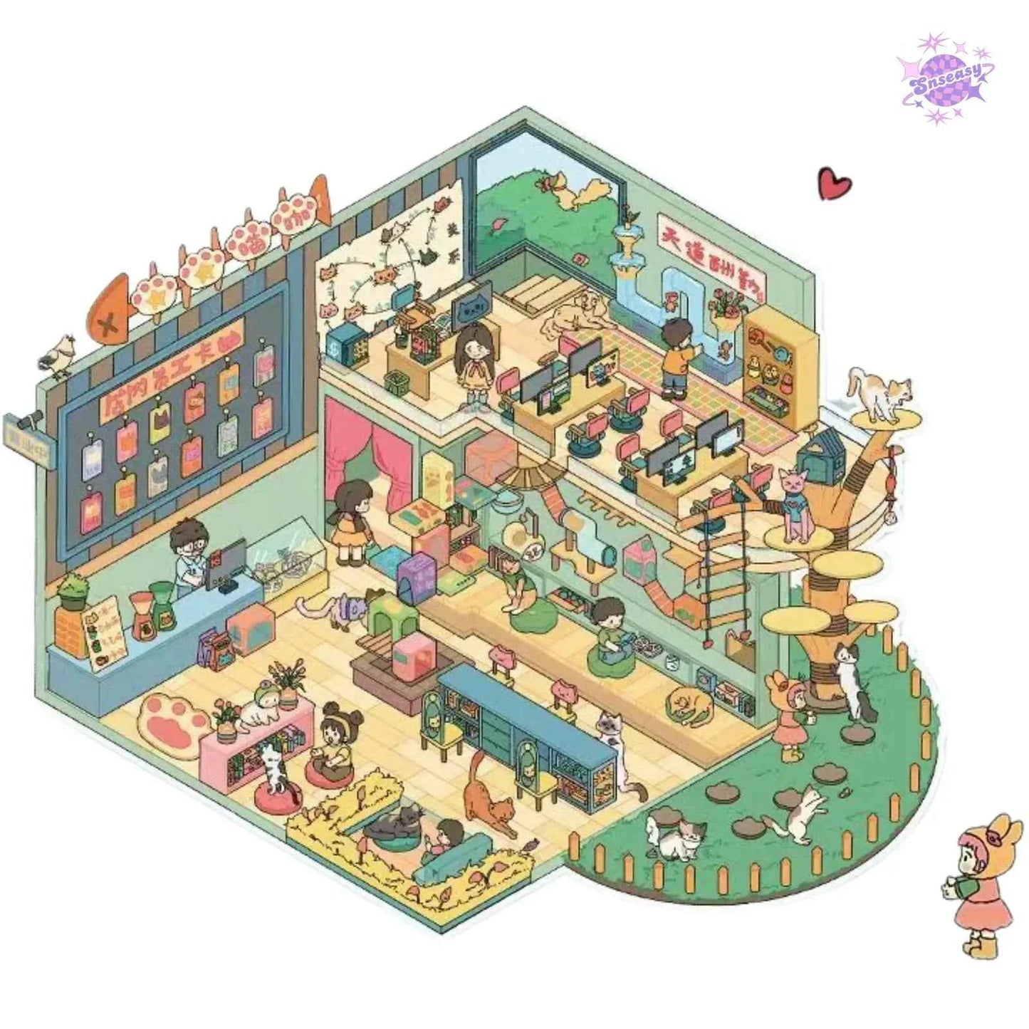 Plus Animal Shop – 3D Miniature Sticker Scenes - 2 Theme Sets: Lion Shop | Star Cat Café
