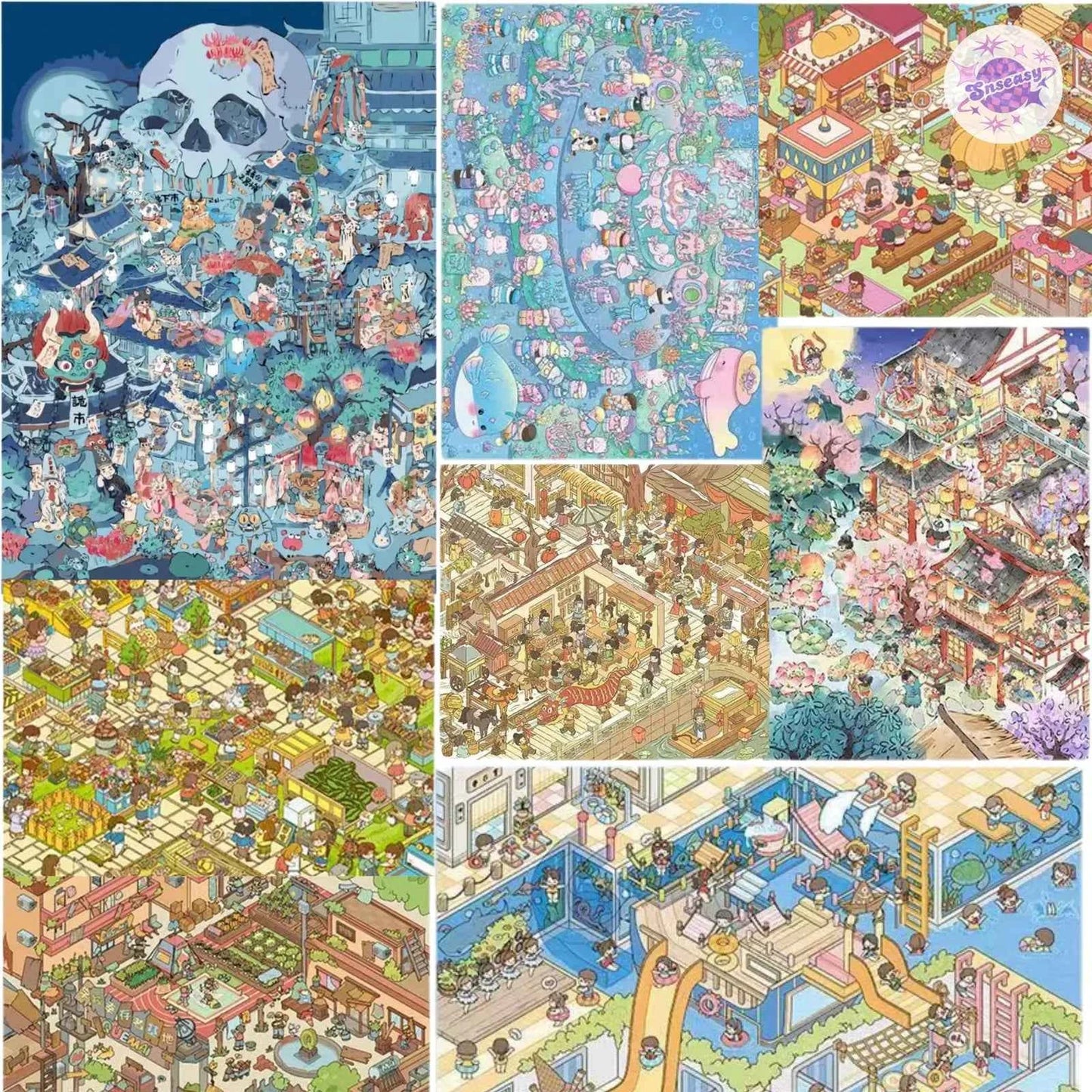 Plus Character Series – 3D Miniature Sticker Scenes - 8 Theme Sets: Skeleton Street | Ancient Style Street | Underwater Concert | Water Park