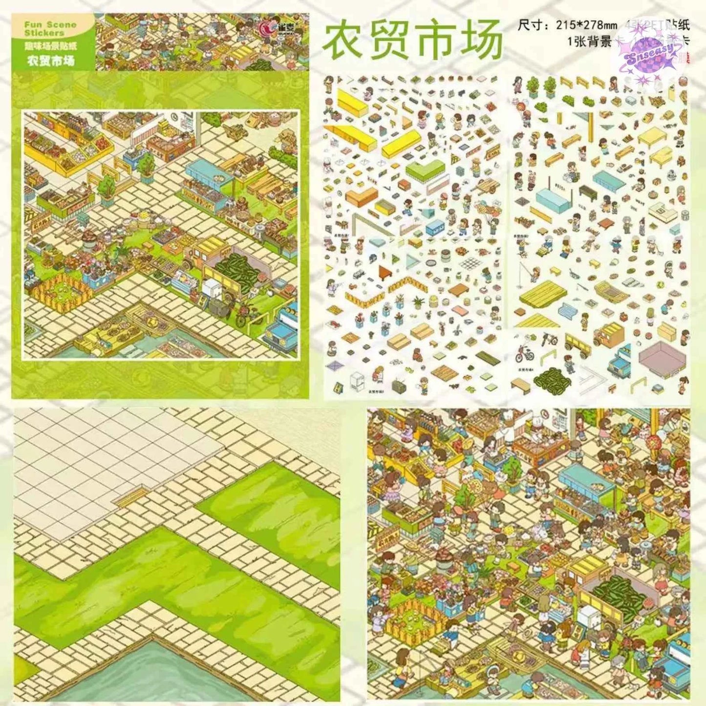 Plus Character Series – 3D Miniature Sticker Scenes - 8 Theme Sets: Skeleton Street | Ancient Style Street | Underwater Concert | Water Park