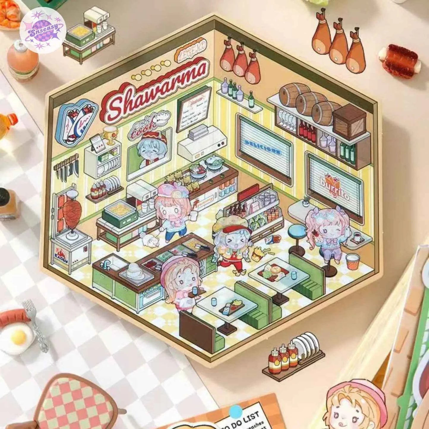 Shiny Shop – 3D Miniature Sticker Scenes - 2 Theme Sets: Barbecue Shop | Restaurant