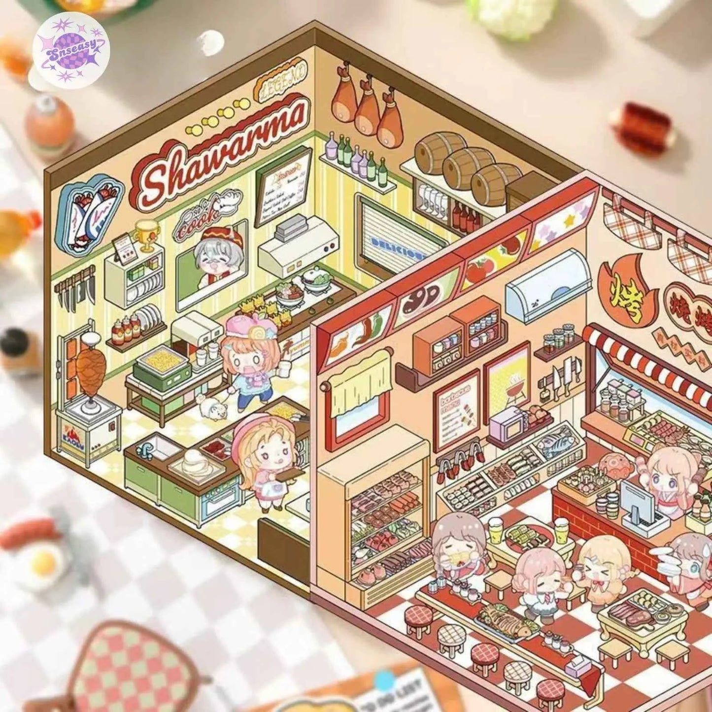 Shiny Shop – 3D Miniature Sticker Scenes - 2 Theme Sets: Barbecue Shop | Restaurant