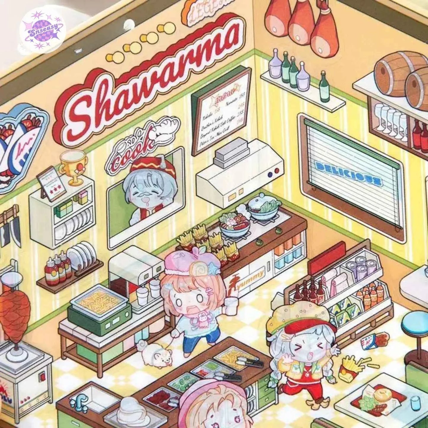 Shiny Shop – 3D Miniature Sticker Scenes - 2 Theme Sets: Barbecue Shop | Restaurant
