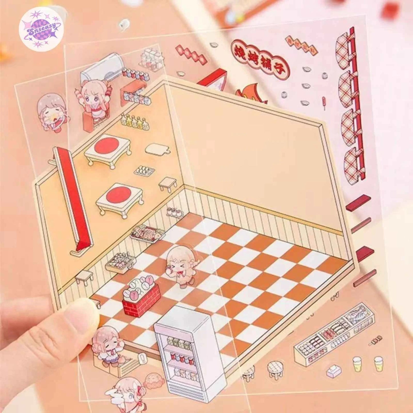 Shiny Shop – 3D Miniature Sticker Scenes - 2 Theme Sets: Barbecue Shop | Restaurant