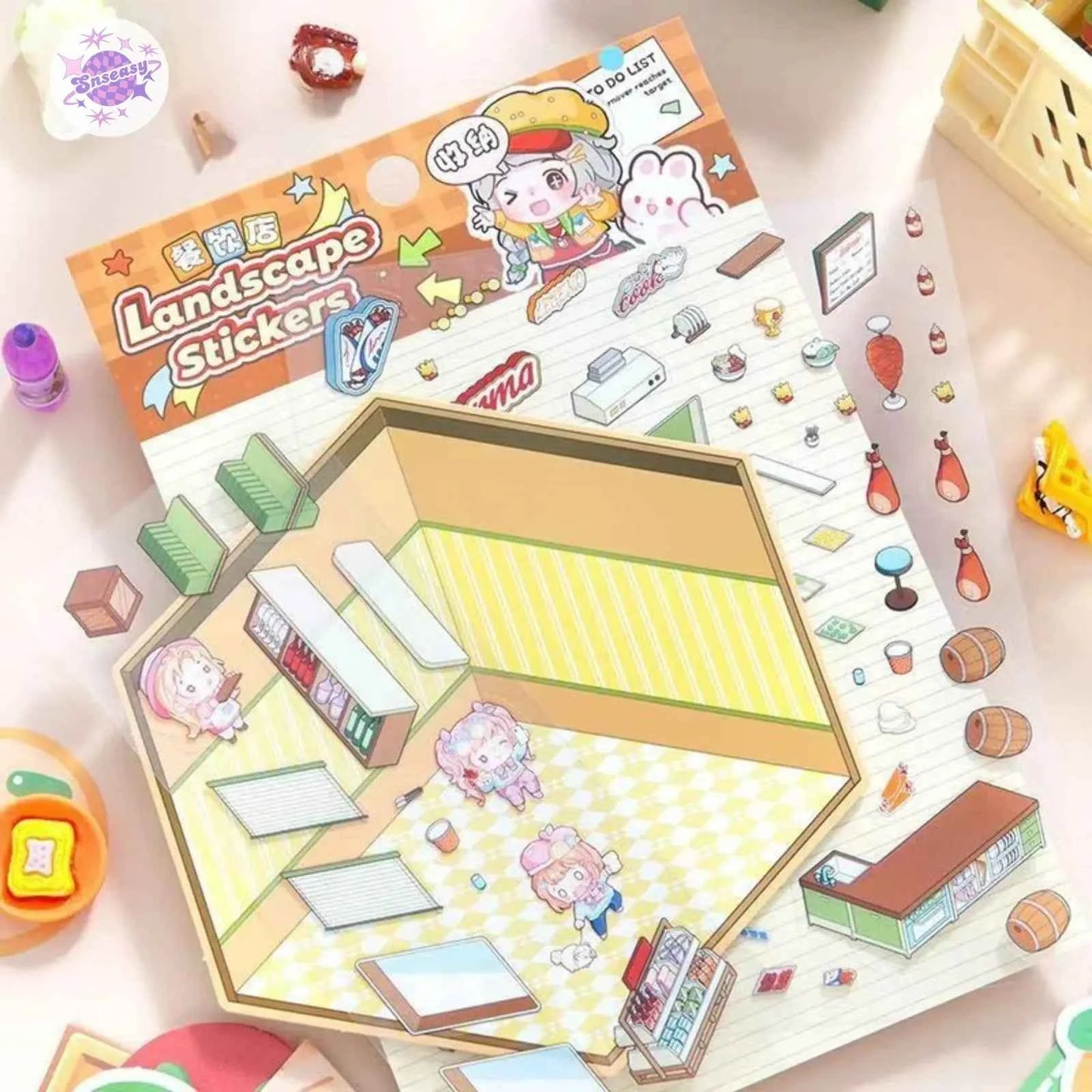 Shiny Shop – 3D Miniature Sticker Scenes - 2 Theme Sets: Barbecue Shop | Restaurant