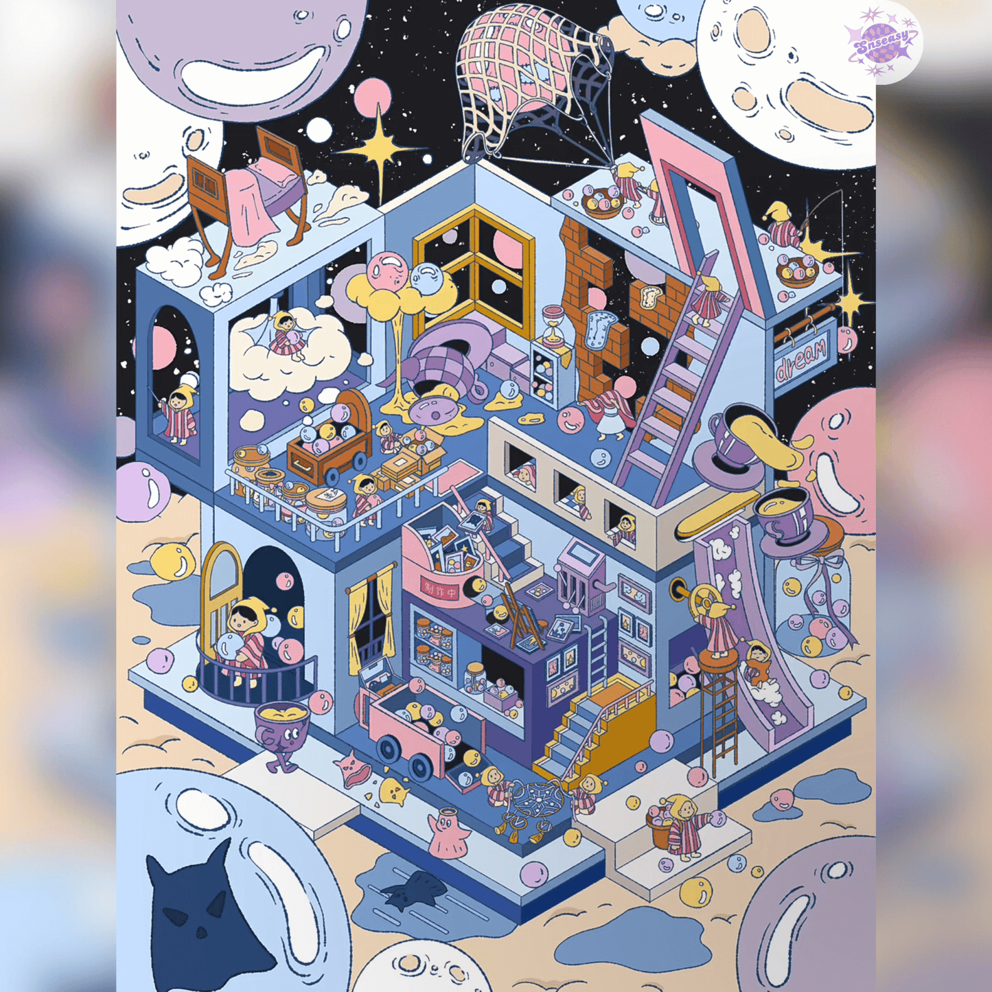 Fantasy Dreamscape – 3D Miniature Scene Stickers – 4 Theme Sets: Dessert House Dream | Bubble House Dream | Haunted Adventure Dream | Giant Burger Dream