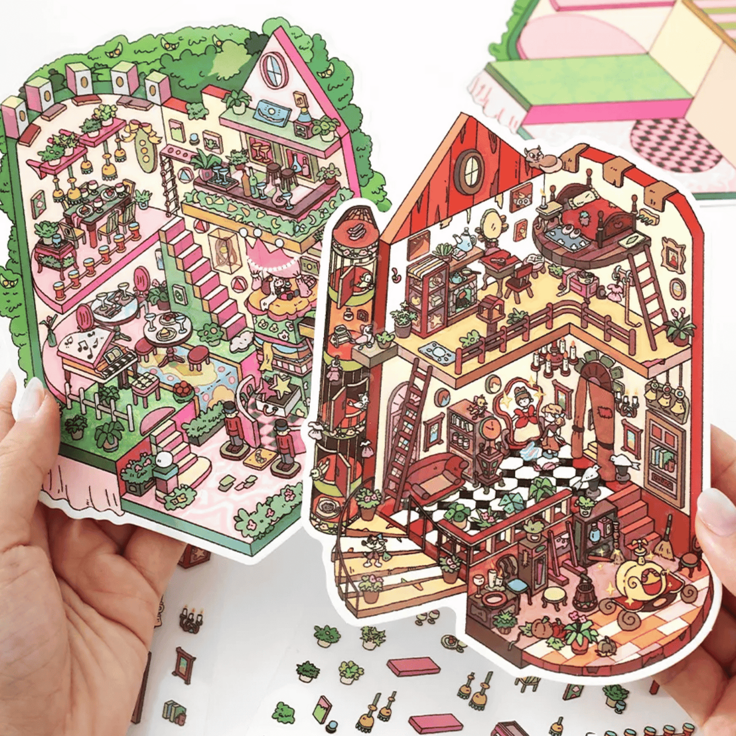 Fairy Tale Cottage – 3D Miniature Scene Stickers – 4 Theme Sets: Magic Cottage | Cinderella’s Home | Beauty and the Beast Castle | Pea Princess’s Cottage