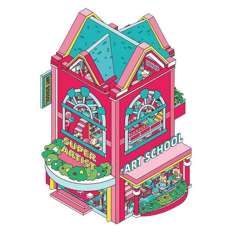 Plus Flip-Top Series – 3D Miniature Sticker Scenes - 2 Theme Sets: Art School | Cozy Inn