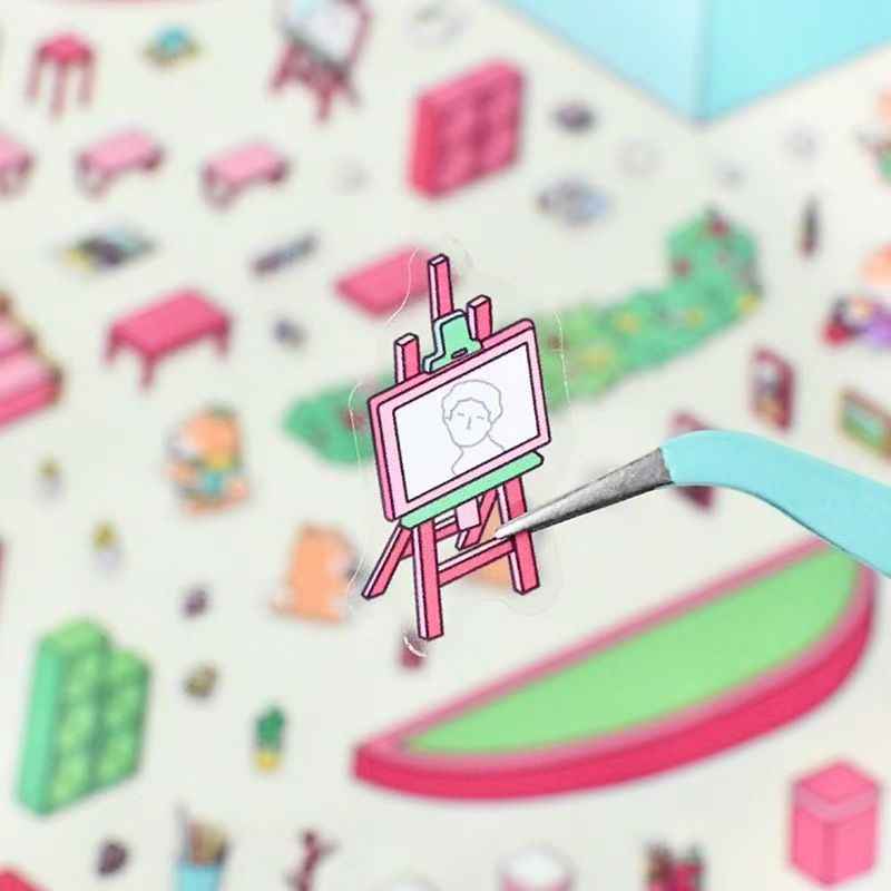 Plus Flip-Top Series – 3D Miniature Sticker Scenes - 2 Theme Sets: Art School | Cozy Inn