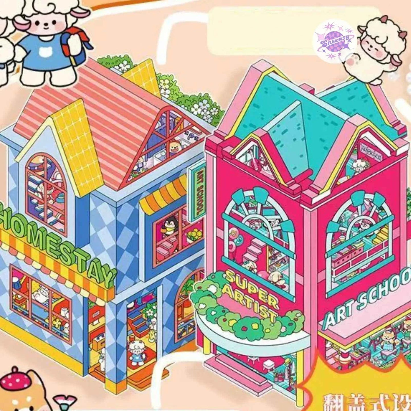 Plus Flip-Top Series – 3D Miniature Sticker Scenes - 2 Theme Sets: Art School | Cozy Inn