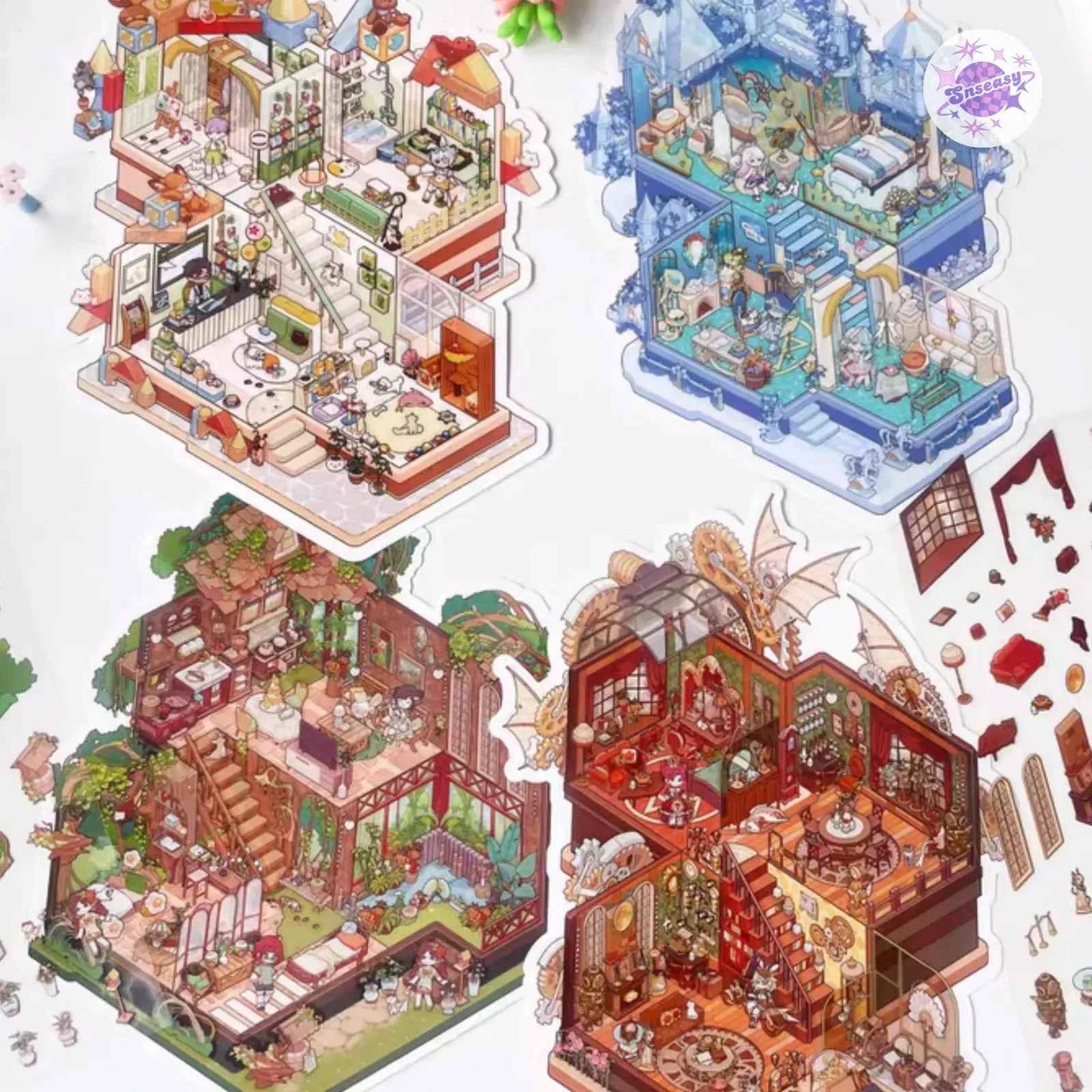Plus My Leisure Time 2.0 – 3D Miniature Sticker Scenes - 4 Theme Sets: Ocean World | Pet Home | Nature Hiking | Steampunk