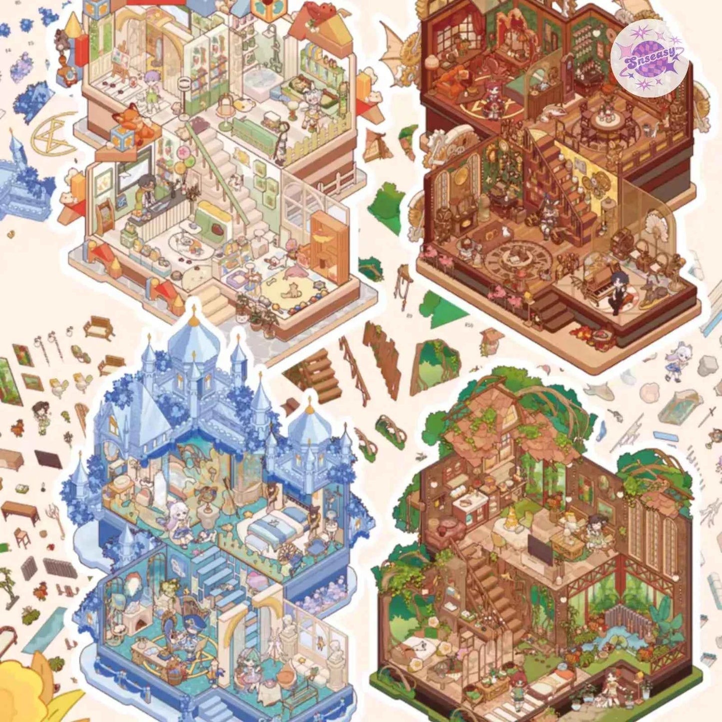 Plus My Leisure Time 2.0 – 3D Miniature Sticker Scenes - 4 Theme Sets: Ocean World | Pet Home | Nature Hiking | Steampunk