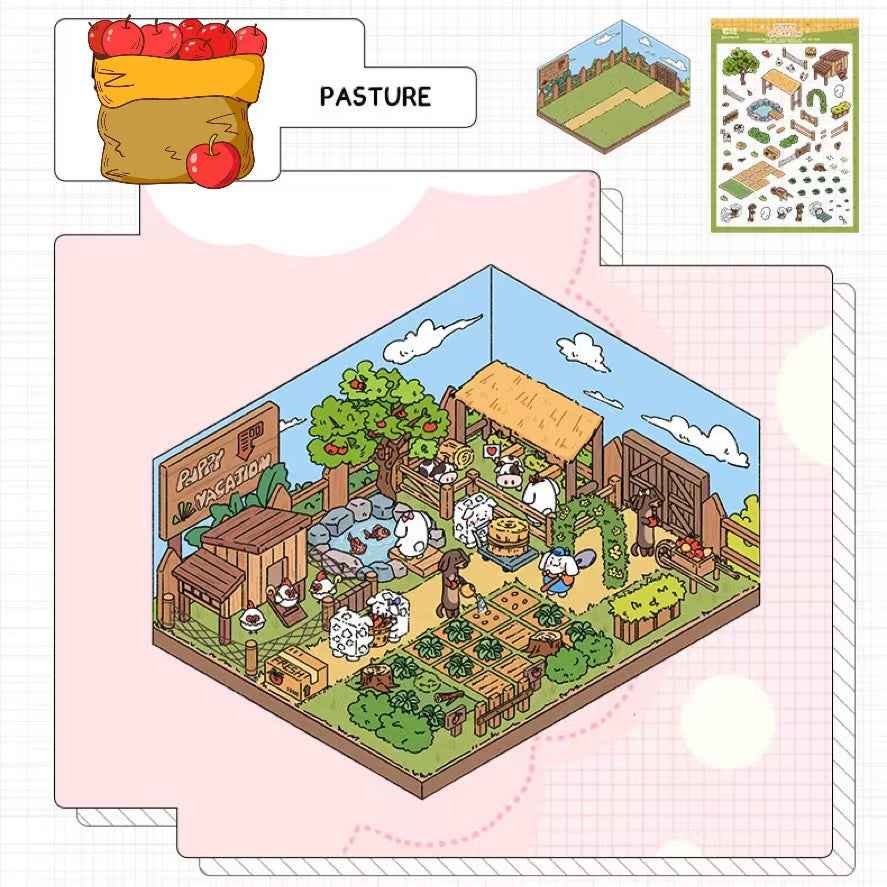 Puppy Vacation 3D Sticker Scenes - 10 Theme Sets 1.0 + 2.0