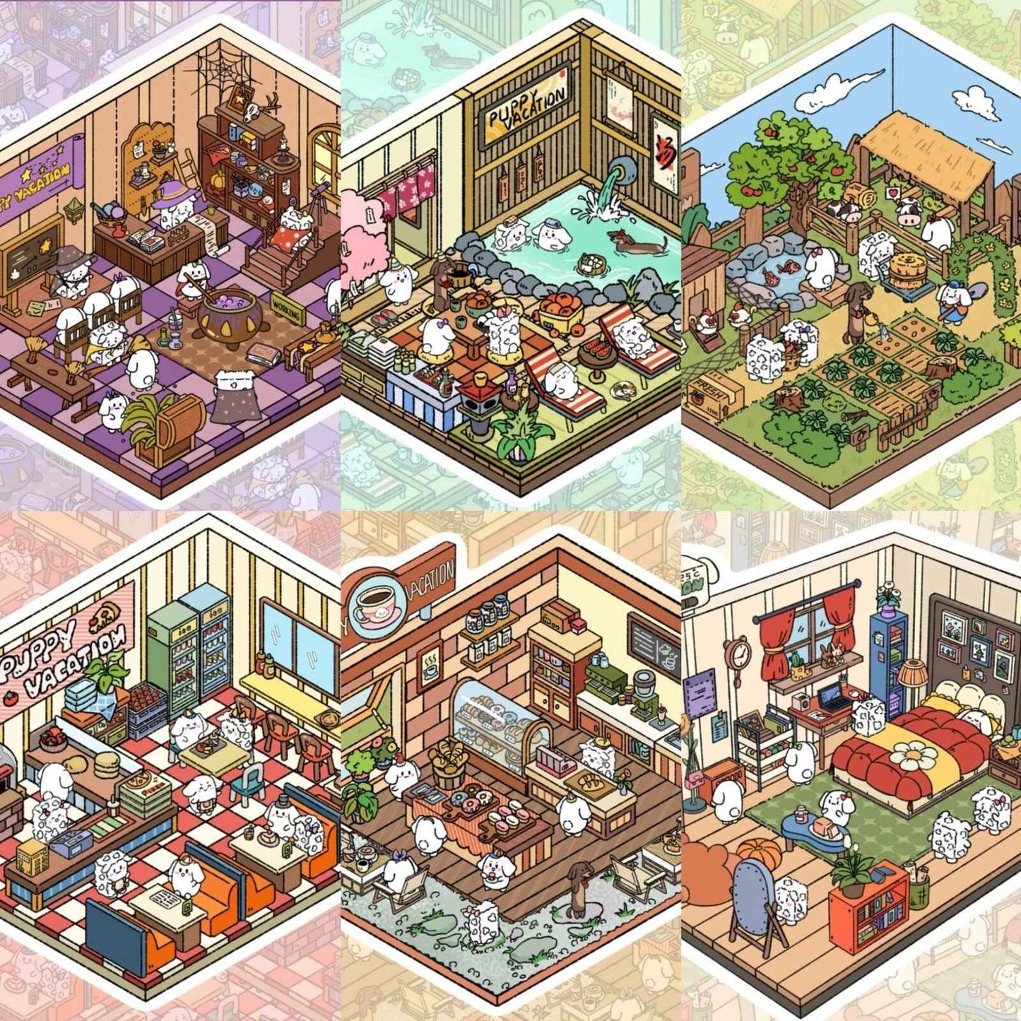 Puppy Vacation 3D Sticker Scenes - 10 Theme Sets 1.0 + 2.0