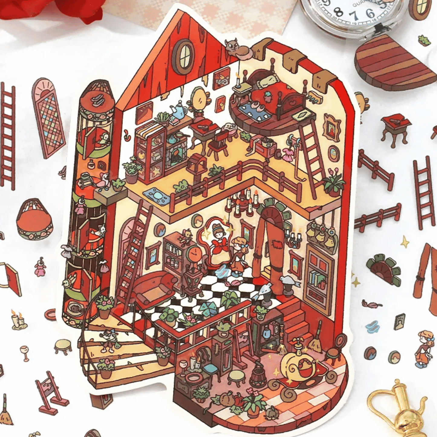 Fairy Tale Cottage – 3D Miniature Scene Stickers – 4 Theme Sets: Magic Cottage | Cinderella’s Home | Beauty and the Beast Castle | Pea Princess’s Cottage
