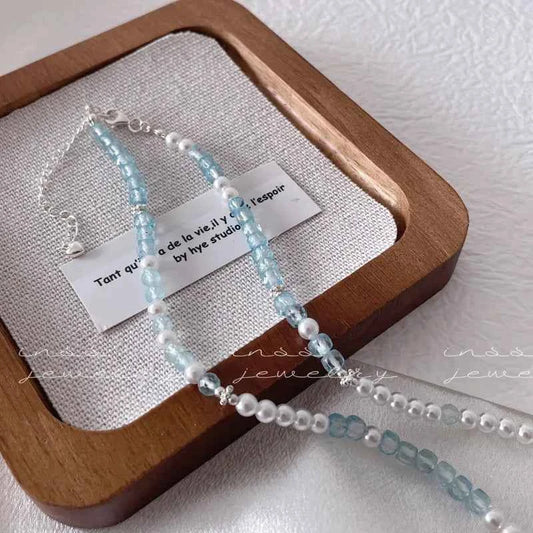 "Blue Hour" 925 Sterling Silver Natural Blue Topaz Necklace - Unique, Elegant, and Sophisticated