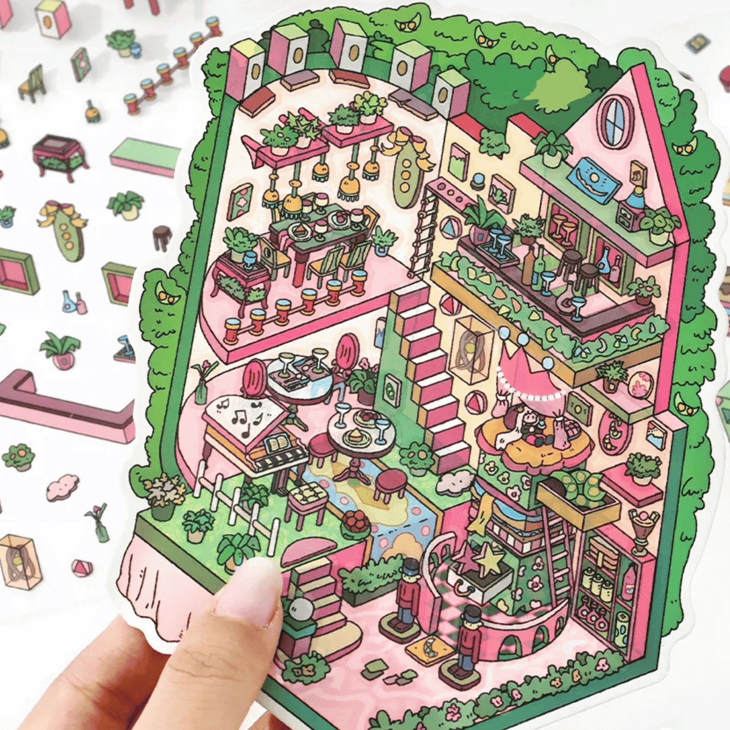Fairy Tale Cottage – 3D Miniature Scene Stickers – 4 Theme Sets: Magic Cottage | Cinderella’s Home | Beauty and the Beast Castle | Pea Princess’s Cottage