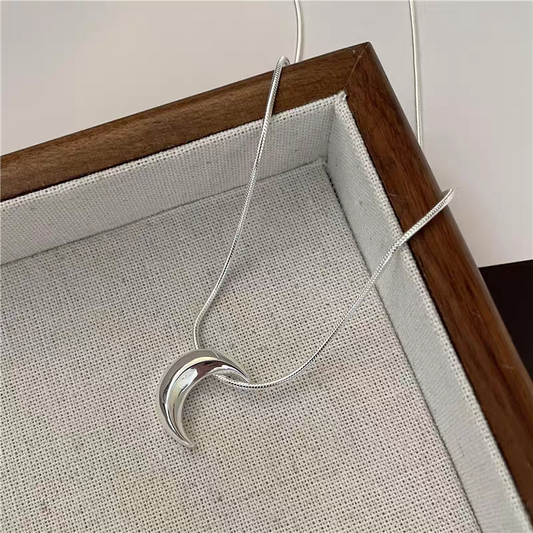 "Silver Crescent Vector" 925 Sterling Silver Snake Chain Necklace - Elegant, Minimalist, and Versatile