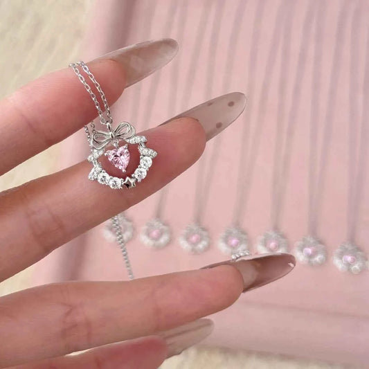 "Circle of Love" 925 Sterling Silver Pink Zircon Heart Necklace - Delicate, Romantic, and Elegant