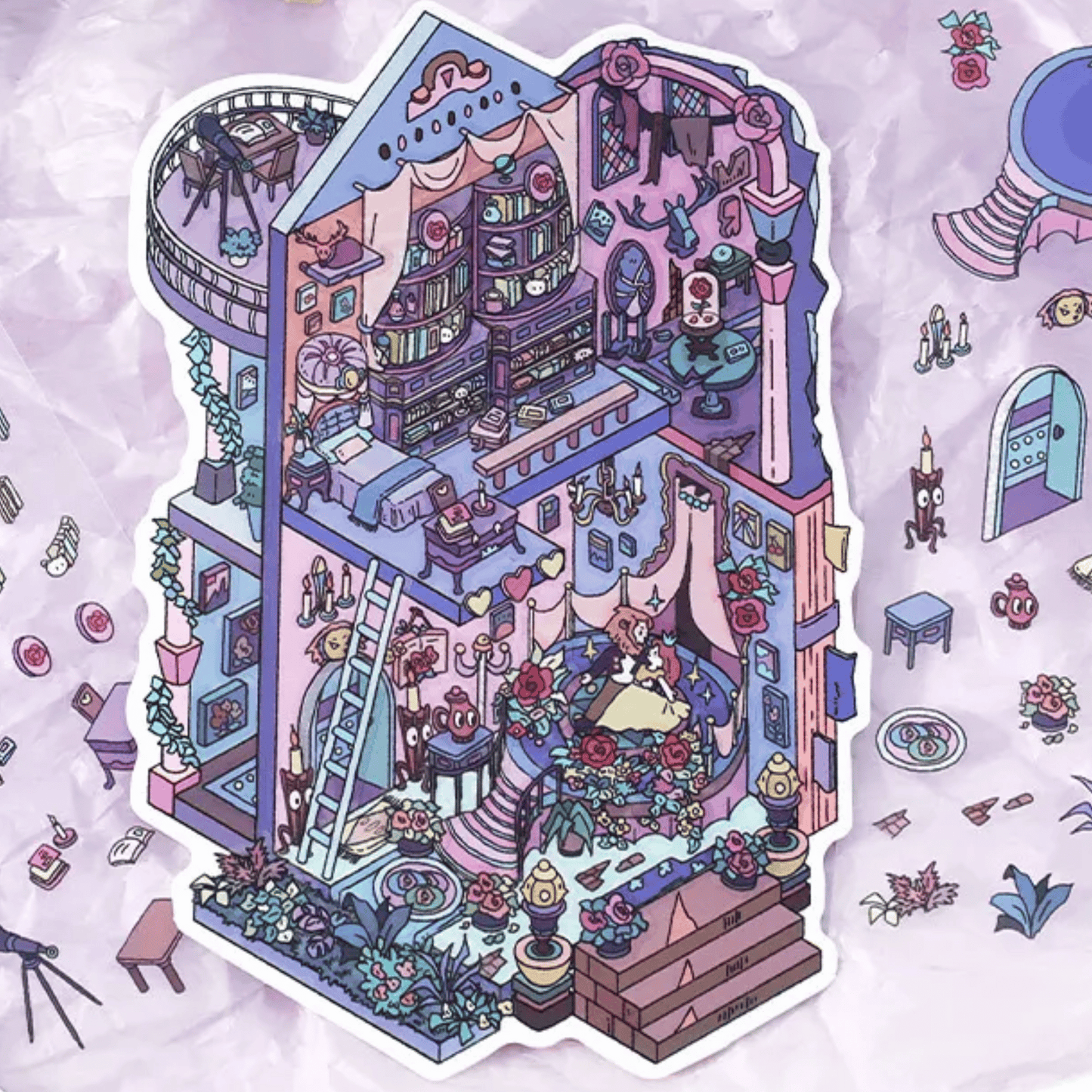 Fairy Tale Cottage – 3D Miniature Scene Stickers – 4 Theme Sets: Magic Cottage | Cinderella’s Home | Beauty and the Beast Castle | Pea Princess’s Cottage