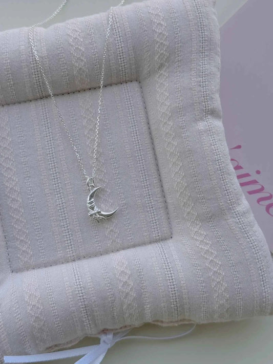 "Yours Only Moon" 925 Sterling Silver Bowknot Moon Necklace - Unique, Elegant, and Mystical