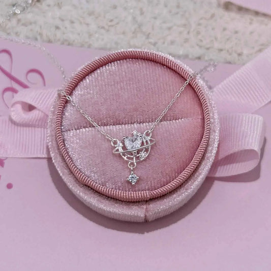 "Dreamy Star and Moon" 999 Pure Silver Necklace with 5A Zircon - Elegant, Sparkling, and Unique