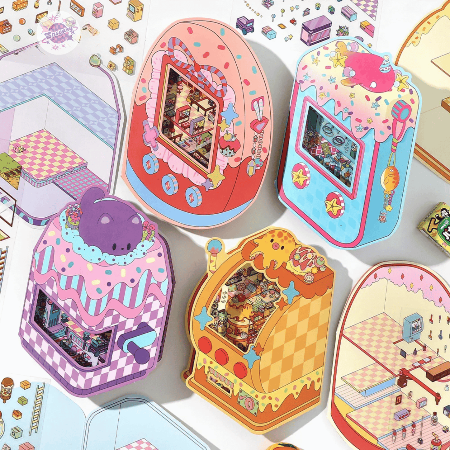 Fantasy Arcade โ Flip-Open Design 3D Sticker Set โ 4 Theme Scenes: Undersea Lab | Candy Game Center | Starry Music Hall | Crystal Gem Collector's Room