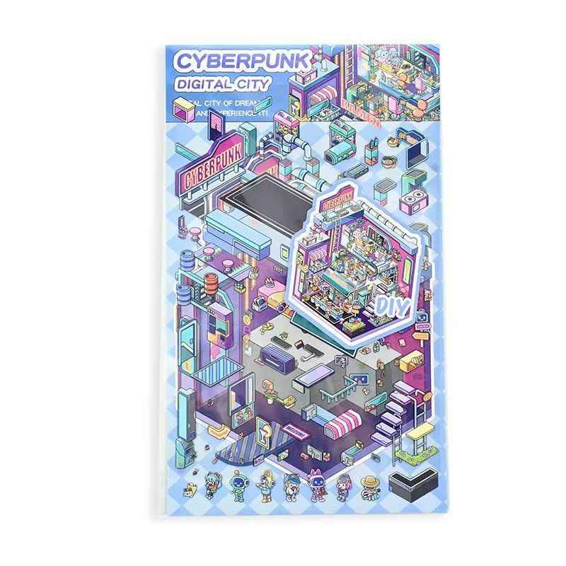 Plus Halloween Hotel & Neon Punk – 3D Miniature Sticker Scenes - 2 Theme Sets: Halloween Hotel | Neon Punk