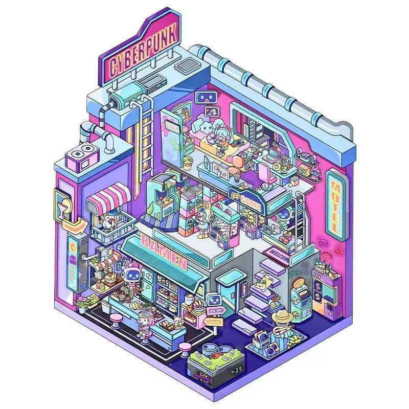 Plus Halloween Hotel & Neon Punk – 3D Miniature Sticker Scenes - 2 Theme Sets: Halloween Hotel | Neon Punk
