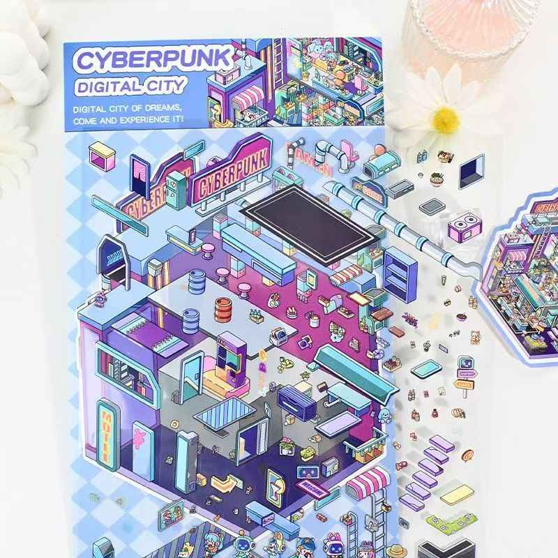 Plus Halloween Hotel & Neon Punk – 3D Miniature Sticker Scenes - 2 Theme Sets: Halloween Hotel | Neon Punk