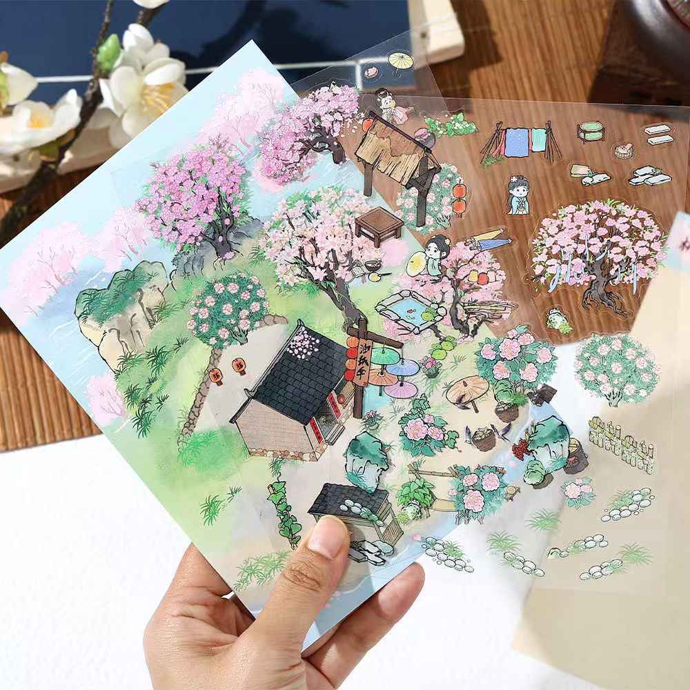 My Ancient Style House 4.0 – 3D Miniature Sticker Scenes - 4 Theme Sets: Farmhouse Courtyard | Peach Tree Courtyard | Waterfront Courtyard | Lotus Pond Courtyard