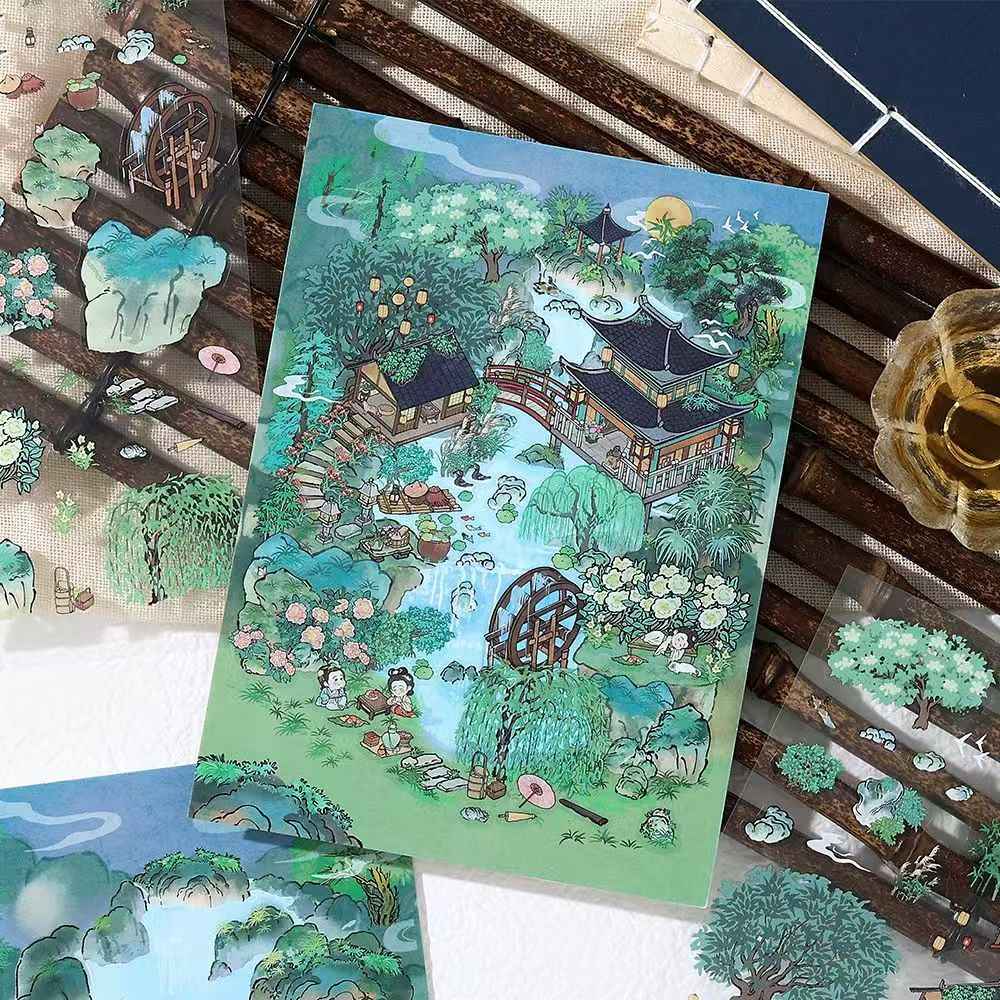 My Ancient Style House 4.0 – 3D Miniature Sticker Scenes - 4 Theme Sets: Farmhouse Courtyard | Peach Tree Courtyard | Waterfront Courtyard | Lotus Pond Courtyard