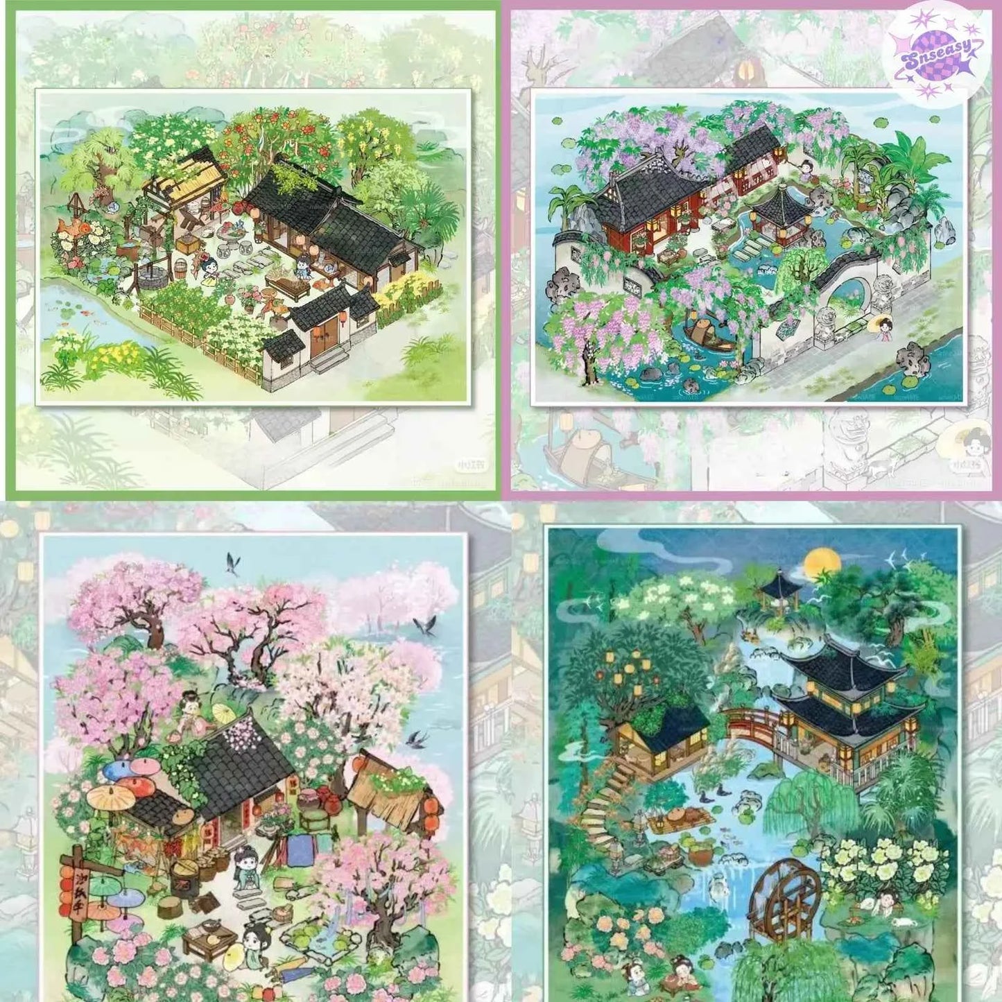 My Ancient Style House 4.0 – 3D Miniature Sticker Scenes - 4 Theme Sets: Farmhouse Courtyard | Peach Tree Courtyard | Waterfront Courtyard | Lotus Pond Courtyard