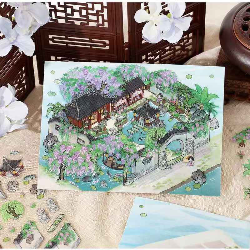 My Ancient Style House 4.0 – 3D Miniature Sticker Scenes - 4 Theme Sets: Farmhouse Courtyard | Peach Tree Courtyard | Waterfront Courtyard | Lotus Pond Courtyard
