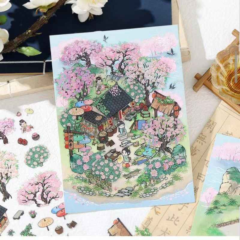 My Ancient Style House 4.0 – 3D Miniature Sticker Scenes - 4 Theme Sets: Farmhouse Courtyard | Peach Tree Courtyard | Waterfront Courtyard | Lotus Pond Courtyard