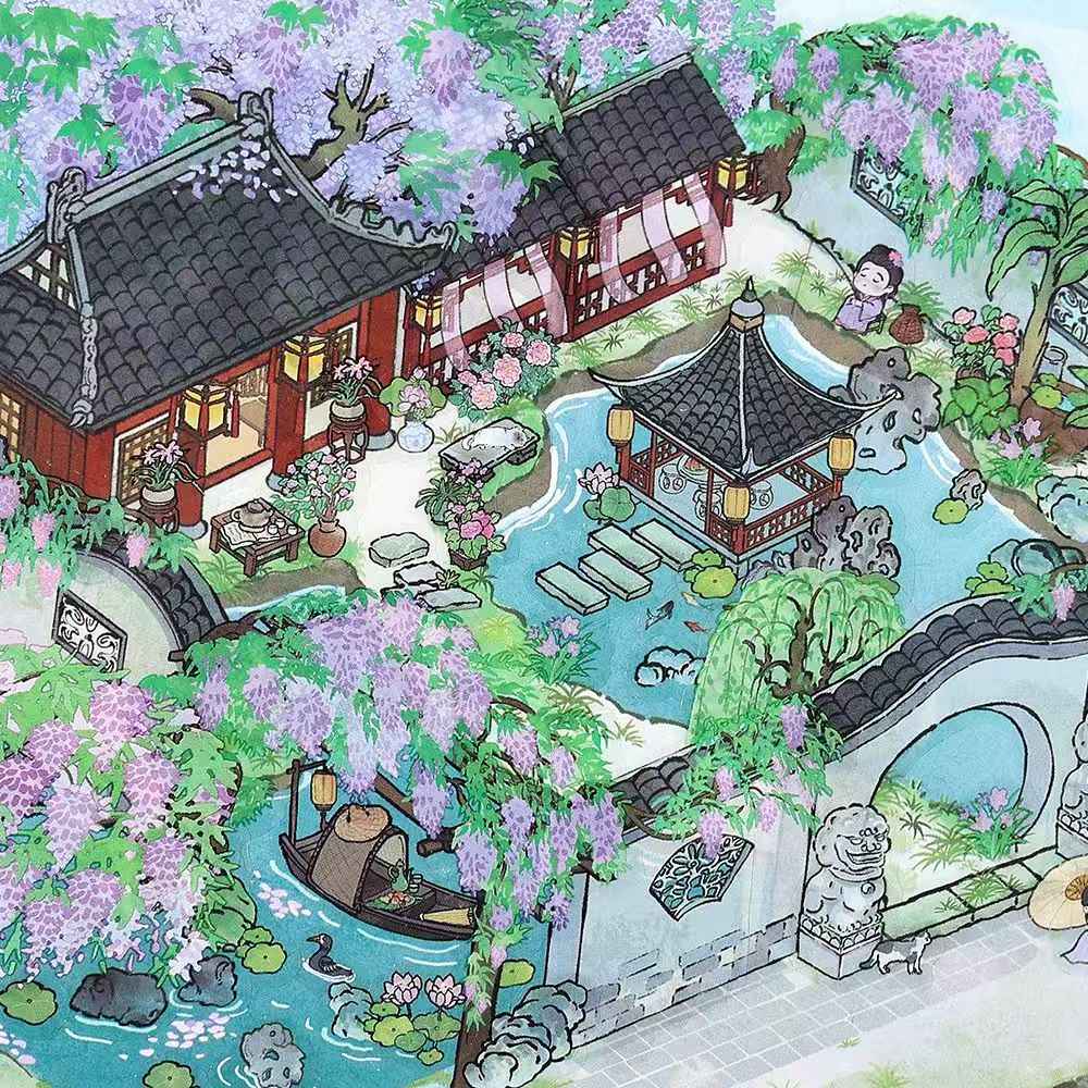 My Ancient Style House 4.0 – 3D Miniature Sticker Scenes - 4 Theme Sets: Farmhouse Courtyard | Peach Tree Courtyard | Waterfront Courtyard | Lotus Pond Courtyard