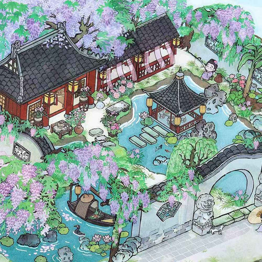 My Ancient Style House 4.0 – 3D Miniature Sticker Scenes - 4 Theme Sets: Farmhouse Courtyard | Peach Tree Courtyard | Waterfront Courtyard | Lotus Pond Courtyard