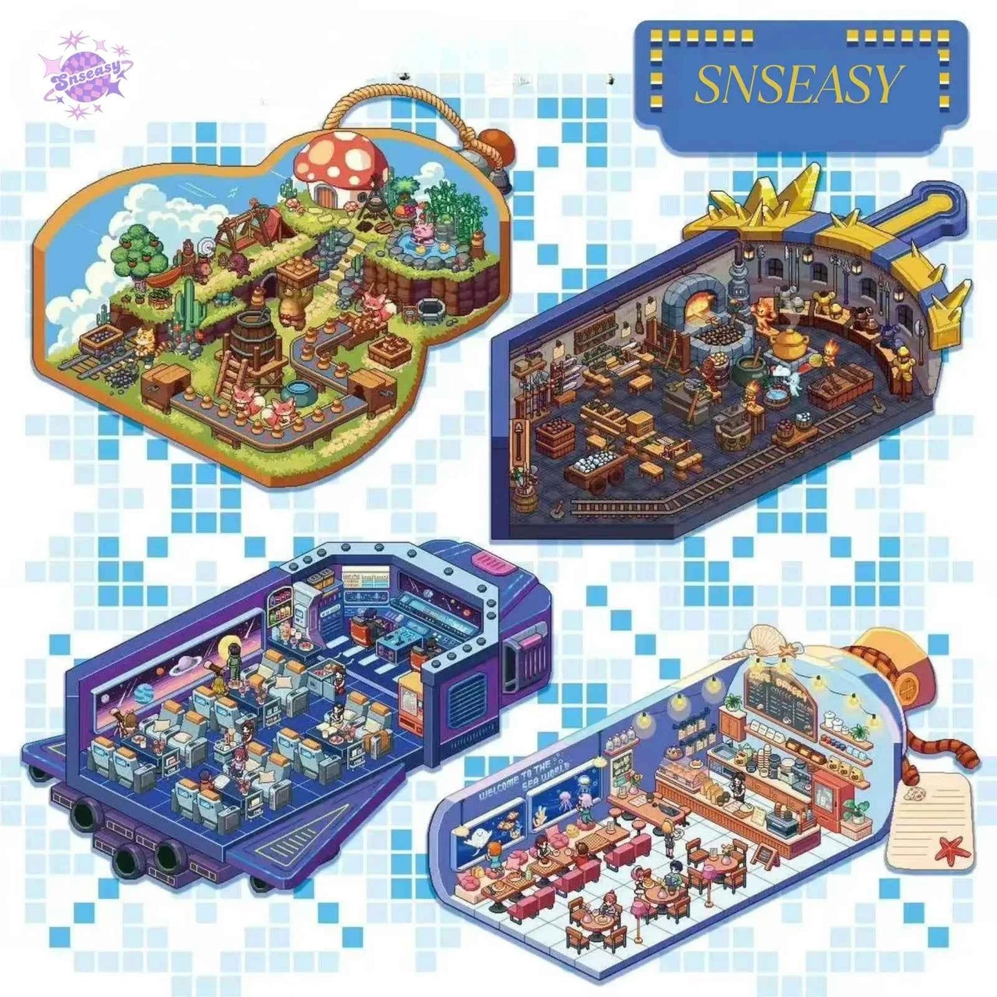 Original Pixel Style 3.0 – 3D Miniature Sticker Scenes - 4 Theme Sets: Ten Thousand Demons Pot | Floating Café | Star Chaser | Covenant Swordsman