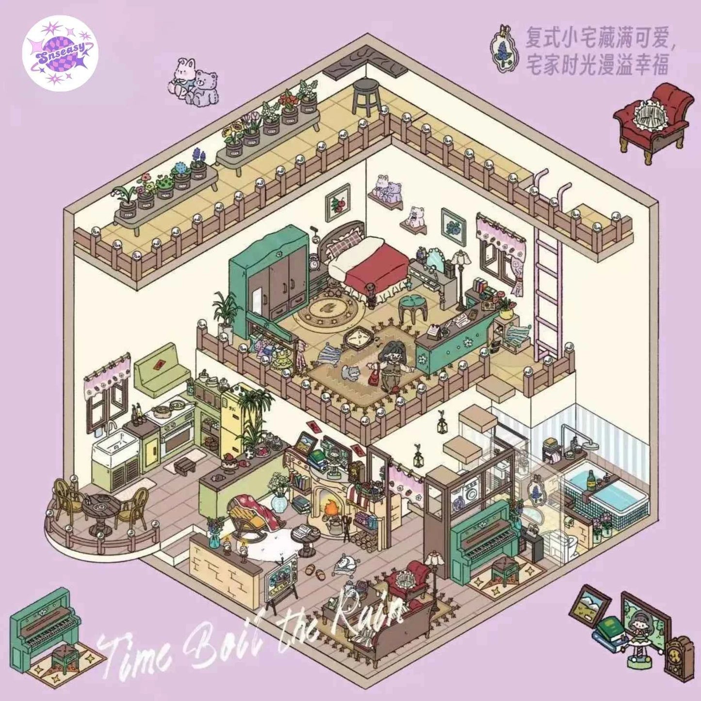 Beautiful Spring 7.0 – 3D Miniature Sticker Scenes - 4 Theme Sets: Black Pink Room | Light Pink Room | Rainforest Room | European Room