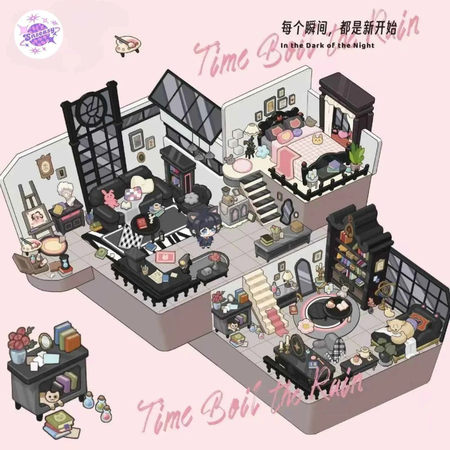 Beautiful Spring 7.0 – 3D Miniature Sticker Scenes - 4 Theme Sets: Black Pink Room | Light Pink Room | Rainforest Room | European Room
