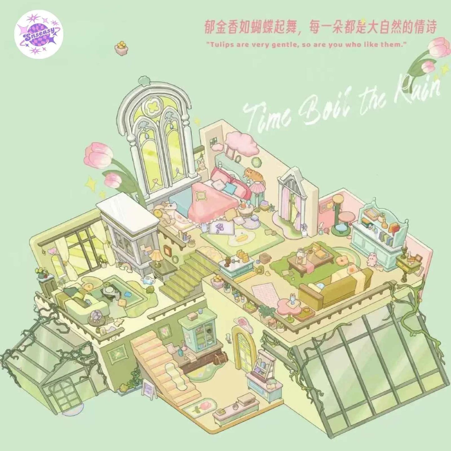 Beautiful Spring 7.0 – 3D Miniature Sticker Scenes - 4 Theme Sets: Black Pink Room | Light Pink Room | Rainforest Room | European Room